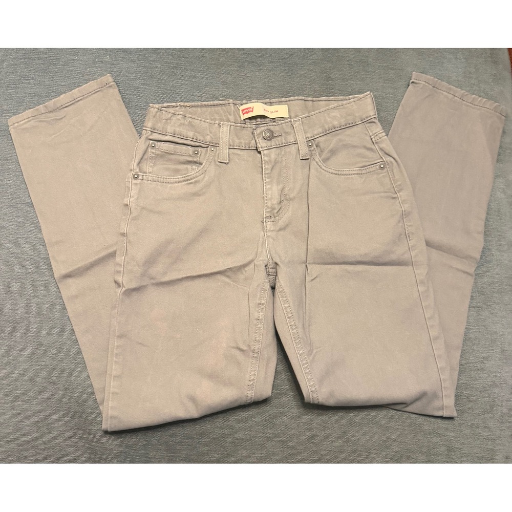 Levis 511 Slim Fit Boys Grey Twill Pants Size 14 Reg W27 L29 Adjustable Waist